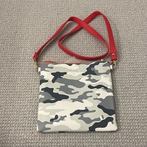 Camouflage Crossbody Bag with Red Strap